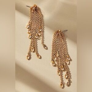 New Anthropologie Teardrop Chain Fringe Earrings Gold